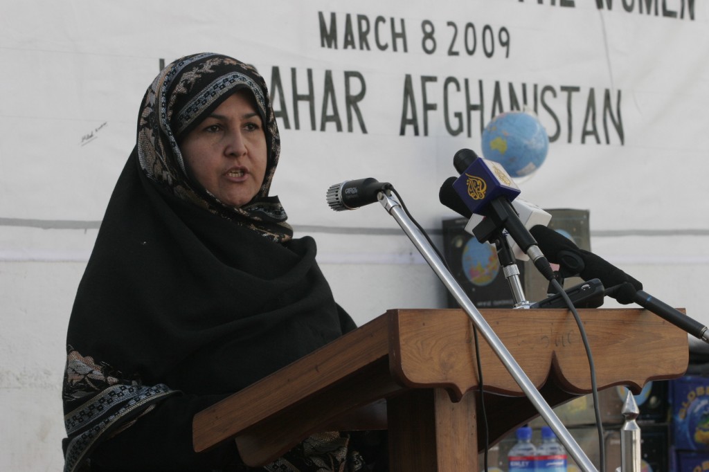 Rona Tarin delivers a speech Rona Tarin, Director of Women's Affairs in Kandahar, delivers a speech at the International Women's Day ceremonies